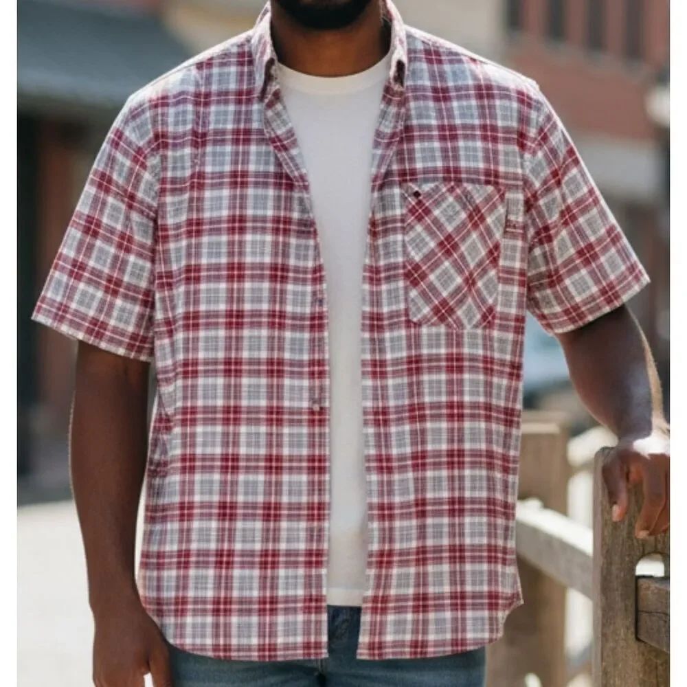 Timberland PRO Plaid Button Up Short Sleeve Mens Size XXL Red White Collared